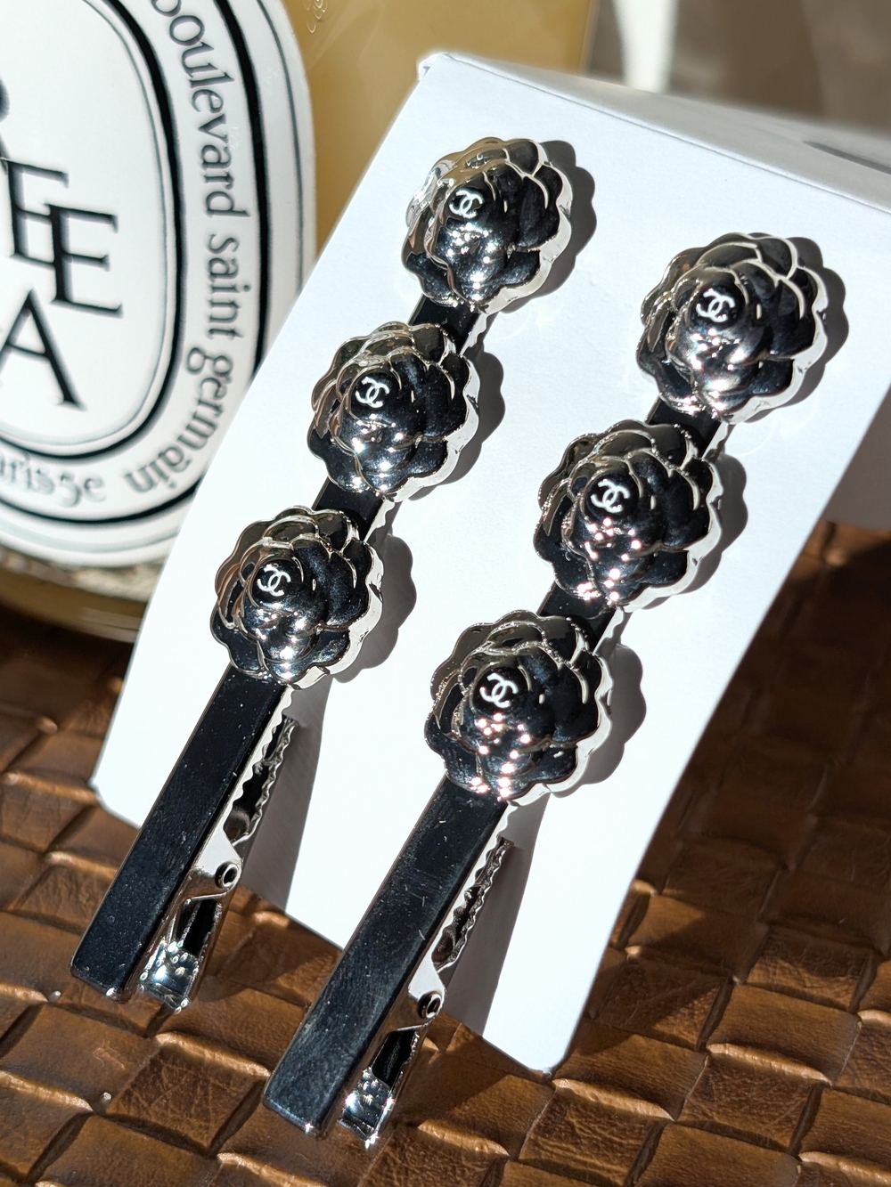 CHANEL Silver Camellia Hair Clips - Set of 2 GWP